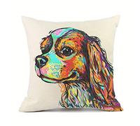Redland Art Cute Pet Cavalier Dog Throw Pillow Covers Cotton Linen Sofa Decorative Cushion Cases for Home Decor 18×18 Inch
