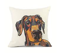 Redland Art Cute Pet Doberman Pinscher Dog Throw Pillow Covers Cotton Linen Sofa Decorative Cushion Cases for Home Decor 18×18 Inch