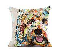 Redland Art Cute Pet Goldendoodle Frise Dog Pattern Throw Pillow Covers Linen Cushion Cover Cases Pillowcases Sofa Home Decor 18”x 18”Inch (45 x 45cm)