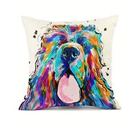 Redland Art Cute Pet Newfoundland Dog Throw Pillow Covers Cotton Linen Sofa Decorative Cushion Cases for Home Decor 18×18 Inch
