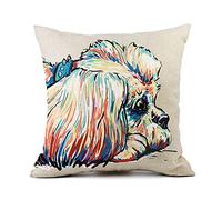 Redland Art Cute Pet Shih Tzu Dog Pattern Throw Pillow Covers Linen Cushion Cover Cases Pillowcases Sofa Home Decor 18”x 18”Inch (45 x 45cm)