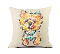 Redland Art Cute Pet Yorkshire Dog Throw Pillow Covers Cotton Linen Sofa Decorative Cushion Cases for Home Decor 18×18 Inch