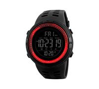 Redlemon Military Sports Watch with Digital Display, Water Resistant, Backlit Display, with Stopwatch, Alarm, Dual Time, Timer, Adjustable Strap, Model 1251, Black with Red