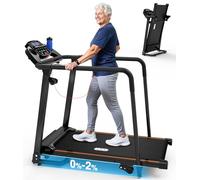 Redliro Treadmill for Seniors with Long Handrails - 300 lb Capacity, 0%-2% Incline, Foldable Compact Rehab Walker with Screen-Off & Mute Buttons, Wheels, Cup/Phone Holder for Home Apartment Exercise