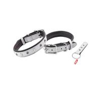 REDLUXE Genuine Leather Dog Collar with Star Studs, Soft Padded Adjustable Pet Collar for Small, Medium & Large Dogs, Heavy Duty Buckle & D-Ring, Includes Free Matching Keyring (WHITE, M)