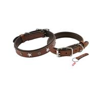 REDLUXE Genuine Leather Dog Collar with Star Studs, Soft Padded Adjustable Pet Collar for Small, Medium & Large Dogs, Heavy Duty Buckle & D-Ring, Includes Free Matching Keyring (TAN, XL)