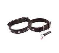 REDLUXE Genuine Leather Dog Collar with Star Studs, Soft Padded Adjustable Pet Collar for Small, Medium & Large Dogs, Heavy Duty Buckle & D-Ring, Includes Free Matching Keyring (BROWN, M)