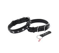 REDLUXE Genuine Leather Dog Collar with Star Studs, Soft Padded Adjustable Pet Collar for Small, Medium & Large Dogs, Heavy Duty Buckle & D-Ring, Includes Free Matching Keyring (BLACK, M)