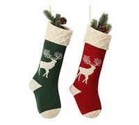 RedMaple Christmas Stockings, Knitted Reindeer Pattern Xmas Stockings Traditional Hanging Socks Ornament for Family Holiday Party Decorations 46CM