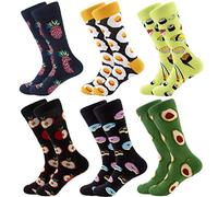 RedMaple Mens Colorful Dress Socks - Funky Pattern Socks Novelty Smart Design Cotton Casual Calf Socks 6 Pairs, UK6-11.5, Food & Fruit