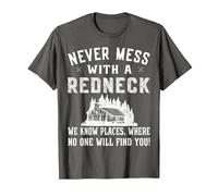 Redneck Costume - Never Mess with a red Neck T-Shirt, Men, Asphalt Grey, Medium