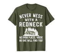 Redneck Costume - Never Mess with a red Neck T-Shirt, Men, Olive Green, 3X-Large