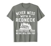 Redneck Costume - Never Mess with a red Neck T-Shirt, Men, Olive Heather, X-Large