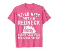 Redneck Costume - Never Mess with a red Neck T-Shirt, Men, Pink Heather, Large