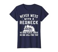 Redneck Costume - Never Mess with a red Neck T-Shirt, Women, Navy Blue, Small
