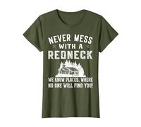 Redneck Costume - Never Mess with a red Neck T-Shirt, Women, Olive Green, XX-Large