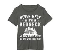 Redneck Costume - Never Mess with a red Neck T-Shirt, Women's Plus, Asphalt Grey, 4X