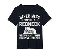 Redneck Costume - Never Mess with a red Neck T-Shirt, Women's Plus, Black, 4X