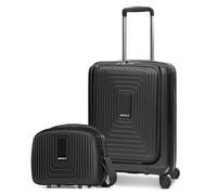 REDOLZ Essentials 14 Regular Items, Black Metallic, 2-SET Trolley+ Laptopfach erweiterbar & BC, Hard shell trolley with swivel castors