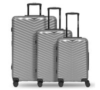 REDOLZ Essentials 18, Metallic silver shiny, Kofferset (3-teilig) erweiterbar, Hard shell trolley set of 3 with swivel castors
