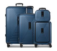 Redolz Essentials14 4-wheel suitcase set Beautycase 4 pce with expansion fold laptop compartment blue