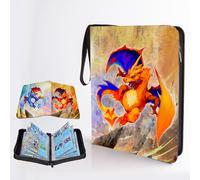 REDORELA Trading-Card-Binder 400 Pockets for Pokemon-TCG-Binder Collectible with Waterproof Cover and Secure Zipper for Sports & Game Cards (Battle Blue and Orange Dragon 400 Slots)