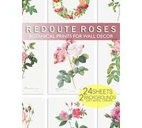 Redoute Roses Botanical Prints for Wall Decor: 24 cut-out ready to frame vintage wall art rose illustrations on white and cream backgrounds