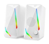 Redragon GS510 RGB Desktop Speakers, 2.0 Channel PC Computer Stereo Speaker with 4 Colorful LED Backlight Modes, Enhanced Bass and Easy-Access Volume Control, USB Powered w/ 3.5mm Cable, White