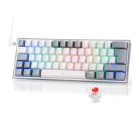 Redragon K617 Fizz 60% German QWERTZ Layout Gaming Keyboard, RGB Wired Gaming Keyboard, 62 Keys, Hot Swap Red Switches, Programmable Buttons, Removable USB Type C Cable - Grey & White