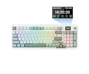 Redragon K719 Wireless Gasket Gaming Keyboard w/Hype Screen & Knob, 95 Keys Mechanical Keyboard, Easy-Control 1.14’’ TFT Info Display, 5-Layer Noise Dampening, Custom Linear Switch, Jade Cloud Color
