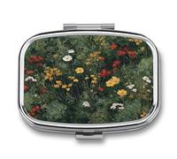 Reds and Yellows Wildflowers in Full Bloom Pill Box 2 Compartment Portable Medicine Pill Case Travel Pill Organizer for Pocket Purse