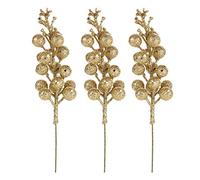 Redsa 3Pcs Christmas Glitter Berries Stems 7.8 Inch Colorful Artificial Berry Picks with Glitter Berry Foam Fruit Ball DIY Garland Ornament for Xmas Wreath Tree Wedding Home Decor-(Gold)