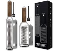 REDSALT® Premium Zester & Coarse Grater Set | INOX 18/10 Stainless Steel Blade & Walnut Handle | Kitchen Rasp for Lemons, Ginger, Carrots, Garlic, Parmesan Cheese | Professional Slicer