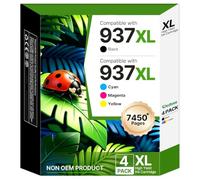 Redsee 937 ink cartridges multipack Replacement for HP937XL ink cartridges multipack, for HP OfficeJet Pro 9720 9730 9120b 9110b 9720b 9130b 9117b (Black/Cyan/Magenta/Yellow, 4 Pack with Chips)