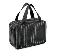 REDSINDA Mesh Shower Caddy Bag for Bathroom Gym Camping Portable Travel Mesh Toiletry Bag for Women Men (Large Black with White Stripes)