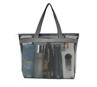 REDSINDA Portable Mesh Shower Caddy Tote Bag Hanging Toiletry Bag with Zipper for Travel, Bath, Gym, Beach, Camping, Dorm, Gray, L