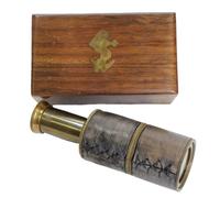 RedSkyTrader 5" Hand Held Brass Telescope With Wooden Box & 3X Magnification: Nautical Ship