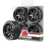 REDSPIDER 1/10 On Road Tires and Metal Wheels 12mm Hex RC Rally Racing Tyres OD 2.55" 4PCS for Tamiya TT01 TT02 XV01 TA06 A959 PTG2 HPI KYOSHO PTG2 Traxxas 1:10 Street Touring Drift Car (Black)