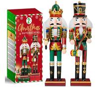 REDSTAR 2pc Christmas Nutcracker Soldier 30cm Wooden Nutcracker Christmas Decorations for Fireplace - 2 Pack Wooden Figures Indoor - Xmas (Green)