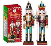 REDSTAR 2pc Christmas Nutcracker Soldier 30cm Wooden Nutcracker Christmas Decorations for Fireplace - 2 Pack Wooden Figures Indoor Ornaments - Xmas (Blue)