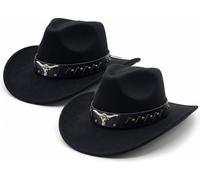 REDSTAR 2pc Western Cowboy Hats for Men and Women - Classic Cowboy Hats for Adults with Bulls Head Design - Cow Boy Costume Accessories for Wild West Fancy Dress - Country and Western