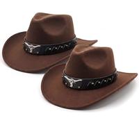 REDSTAR 2pc Western Cowboy Hats for Men and Women - Classic Cowboy Hats for Adults with Bulls Head Design - Cow Boy Costume Accessories for Wild West Fancy Dress - Country and Western