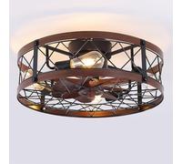 REDSTAR Flush Mount Ceiling Fan with Lights 20 Inch Small Leafless Ceiling Fans with Remote Control Rustic Flat Quiet Reversible Closed Ceiling Fan for Bedroom