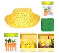 REDSTAR Make Your Own Easter Bonnet Decorations Kit - Kids Easter Bonnet Hat with Fluffy Chicks, Colourful Eggs, Grass and Carrot Decorations for Parade Hat - Childrens Spring Craft Accessories