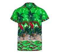 REDSTAR Mens Hawaiian Shirt Short Sleeve Parrot STAG Beach Holiday Bird Fancy Dress Hawaii (Small, Green)