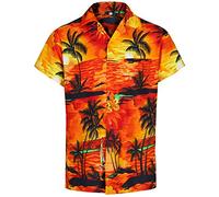 REDSTAR Mens Hawaiian Shirt Short Sleeve STAG Beach Holiday Aloha Summer Fancy Dress Hawaii (Medium, Orange)