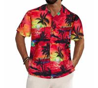REDSTAR Mens Hawaiian Shirt Short Sleeve STAG Beach Holiday Aloha Summer Fancy Dress Hawaii (XL, Red)