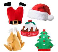 REDSTAR Novelty Christmas Hats Adults and Kids - Novelty Christmas Hat Pack for Kids and Adults - Silly Festive Headwear as Santa Xmas Party Props - Funny Xmas Headwear with Turkey, Pudding and Tress