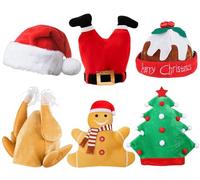 REDSTAR Novelty Christmas Hats Adults and Kids - Novelty Christmas Hat Pack for Kids and Adults - Silly Festive Headwear as Santa Xmas Party Props - Funny Xmas Headwear with Turkey, Pudding and Tress