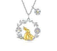REDSUN 925 Sterling Silver Animal Chain Rabbits Necklace Cubic Zirconia Animal Pendant Gife Mother Daughter Girl